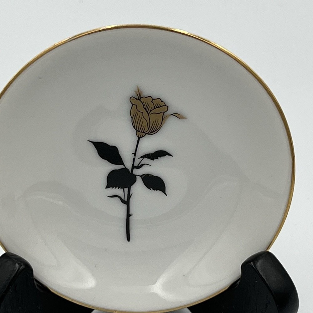 Vintage Lefton Butter Pat Dish Gold Rose Trim Nostalgic Collectible Hand Painted - Picture 7 of 10
